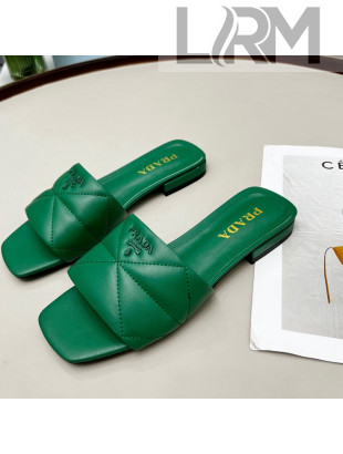 Prada Calf Leather Flat Slide Sandals Green 2022 032372