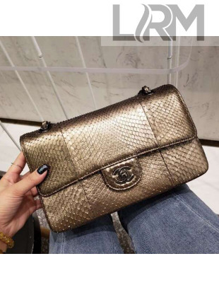 Chanel A1112 Python Leather Medium Classic Flap Bag Bronze 2019