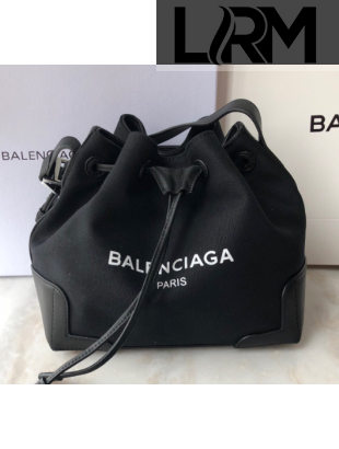Balenciaga canvas navy cabas marble bucket drawstring bag black 