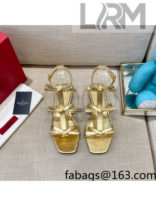 Valentino Lambskin Bow Flat Sandals Gold 2021 42
