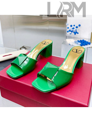 Valentino One Stud Patent Leather Medium Heel Slide Sandals 6cm Green 2022 01