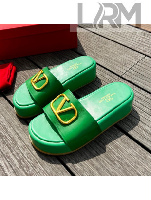 Valentino VLogo Lambskin Platform Slide Sandals Green 2022 0323135