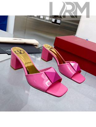 Valentino One Stud Patent Leather Medium Heel Slide Sandals 6cm Pink 2022 04