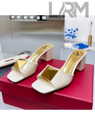 Valentino One Stud Patent Leather Medium Heel Slide Sandals 6cm White 2022