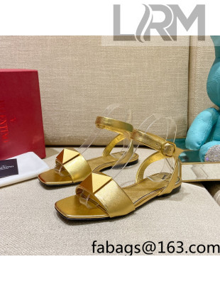 Valentino One Stud Lambskin Flat Sandals Gold 2022 79