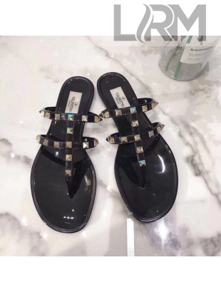 Valentino PVC Stud Flat Thong Slide Sandals Black 2022 90