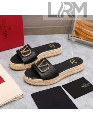 Valentino VLogo Calfskin Slide Sandals Black 2022 94