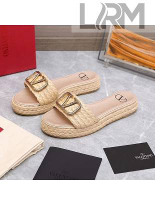 Valentino VLogo Straw Slide Sandals Beige 2022 99