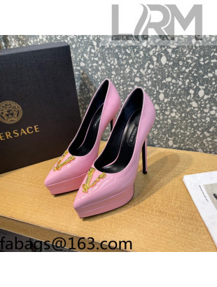 Versace Virtus Patent Leather Plarform Pumps 14.5cm Light Pink 2022 