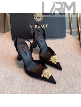 Versace Silk Slingback Pumps 11cm Black 2022 031933