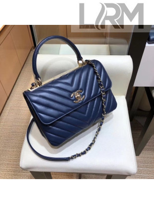 Chanel Chevron Small Trendy CC Flap Bag With Top Handle A92236 Deep Blue Top