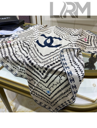 Chanel Striped Silk Square Scarf 90x90cm White 2022 033051