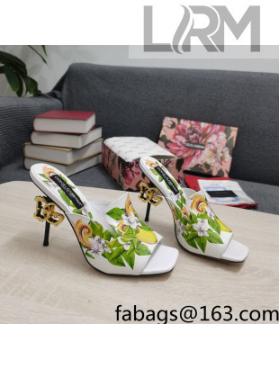 Dolce & Gabbana DG Print Calf Leather High Heel Slide Sandals White 10.5cm 2022 