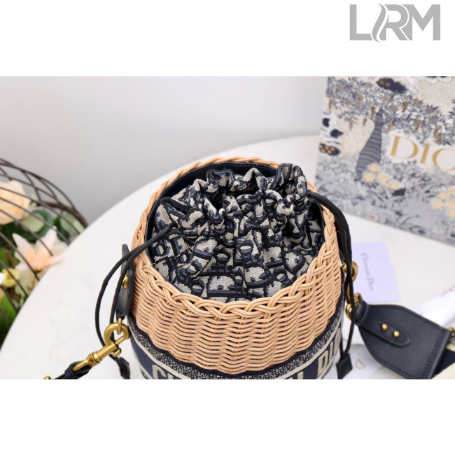 Dior Wicker Bucket Bag in Blue Oblique Jacquard and Natural Wicker 2021