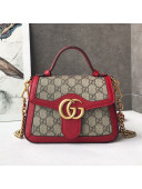 Gucci GG Canvas Mini Top Handle Bag 547260 Red Leather 2019