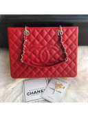 Chanel Grained Calfskin Grand Shopping Tote GST Bag Red/Silver