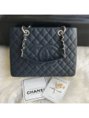 Chanel Grained Calfskin Grand Shopping Tote GST Bag Navy Blue/Silver
