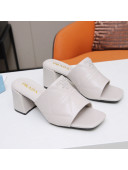 Prada Calf Leather Medium Heel Slide Sandals 7cm White 2022