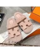 Hermes Chypre Shearling and Suede Flat Sandals Light Pink 2021