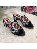 Dolce & Gabbana DG Print Leather Crystal Slide Sandals 6.5cm Black 2021