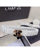Chanel Pleated Lambskin Belt 3cm with CC Buckle AA7696 White 02 2021
