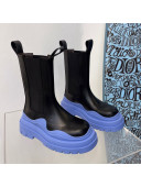 Bottega Veneta Tire Calfskin Mid-Calf Chelsea Boots Black/Light Blue 2021 112048