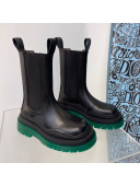 Bottega Veneta Tire Calfskin Mid-Calf Chelsea Boots Black/Green 2021 112052