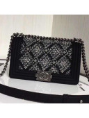 Chanel Wool Crystal Medium Boy Flap Bag A67086 Black 2019