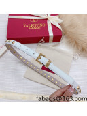 Valentino Rockstud Calf Leather Belt 2cm with Pin Buckle White 2022 031136