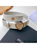 Chanel Love Leather Belt 3cm with Heart Buckle White/Gold 2022 033062