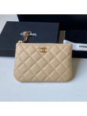 Chanel Grained Leather Mini Pouch with Charm A50168 Beige 2021