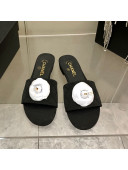 Chanel Grosgrain Slide Sandals 2.5cm with Bloom Charm Black 2022