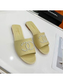 Chanel Pearly CC Leather Flat Slide Sandals Yellow 2022