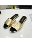 Chanel Pearly CC Leather Flat Slide Sandals Gold 2022