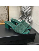 Chanel Quilted Towel Fabric Slide Sandals 4cm Green 2022