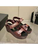 Chanel Leather Wedge Sandals Burgundy 2022 20