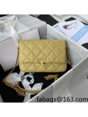 Chanel Grained Calfskin Flap Bag with Double Chain Yellow 2022