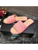 Chanel Tweed Pearl CC Flat Slide Sandals Pink 2022 032209