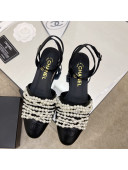 Chanel Lambskin Pearl Bead Charm Sandals 2cm Black 2022