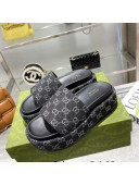 Gucci GG Denim Platform Sllide Sandals Black 2021 38