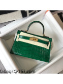 Hermes Kelly Mini Bag 19cm in Crocodile Embossed Calf Leather Emerald Green/Gold 2021 