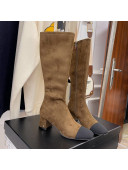 Chanel Suede Calf-High Boots 5cm Brown 2021 111046