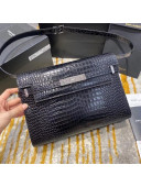 Saint Laurent Manhattan Shoulder Bag in Crocodile Embossed Shiny Leather 579271 Black/Silver 2020