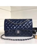 Chanel Patent Calfskin Medium Classic Flap Bag A1112 Deep Blue（Silver Hardware）