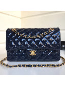 Chanel Patent Calfskin Medium Classic Flap Bag A1112 Deep Blue（Gold Hardware）