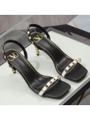 Valentino Roman Stud Calfskin Heel Sandals 7cm Black/White 2021