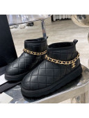 Chanel Quilted Lambskin Wool Flat Short Boots with Chain Charm Black 04 2020