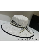 Dior Staw Wide Brim Hat with Pearl and Silk Band White 2021