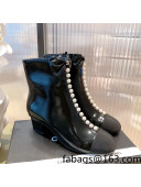 Chanel Shiny Calfskin Short Ankle Boots with Pearl and Bow G37206 Black 2021