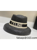Celine Staw Bucket Hat with Logo Band Black 2021